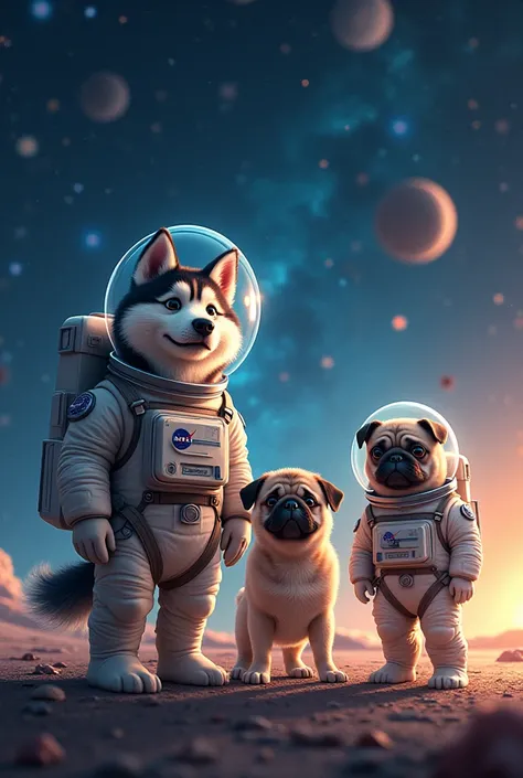  space exploration-themed wallpaper featuring astronauts being Siberian Husky, Shitzu and pug 