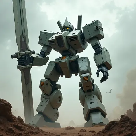 The giant robot from Gori Warrior poses with a huge sword