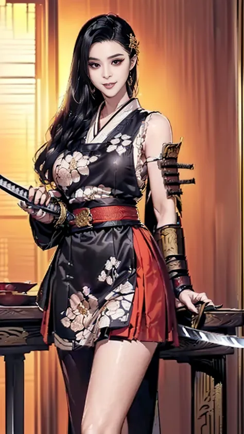 (best quality:2.0), (extremely detailed:2.0), (highly detailed:2.0),(Shirafuji, a beastfolk samurai woman, wearing traditional Eastern-style combat kimono adorned with dragon patterns and floral embroidery, with an elegant katana on her waist, exuding a no...