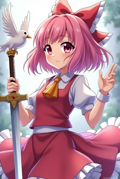 anime character with a sword and a bird in her hand, an anime drawing inspired by Tsubasa Nakai, cg society contest winner, auto-destructive art, cardcaptor sakura, magical girl anime mahou shojo, portrait of magical girl, anime visual of a cute girl, anim...