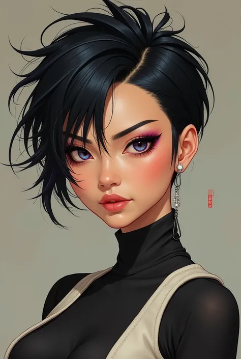 Chinese-Chinese  

**Hair**: Short and stylized,  with a bold and modern look .  It may have a darker color or even colored highlights .
   - **eyes**: eyes expressivos, with a determined look.  The makeup can be bolder , highlighting your traits.
   - **f...