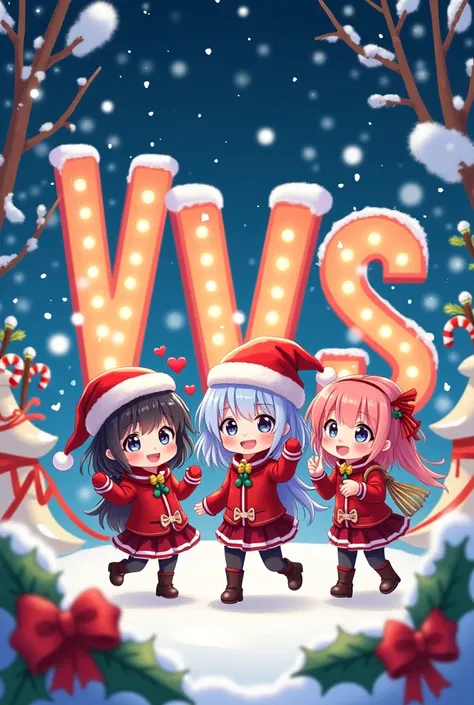 for the telegram channel ,with a large inscription on the avatar : VVS, merry christmas anime style, not ish  