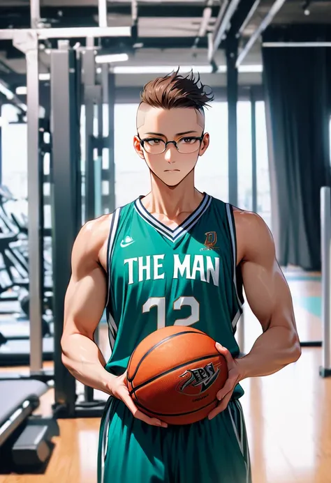 (  masterpiece,   best quality :1.3),  The image shows the whole body  ,  a young man  , 19 years old,   alone, Korea, (, Short skinhead hair , Man with glasses ,  :1.2),   slender shape  , Average height,   Dark brown eyes , mature face, , the man wears a...