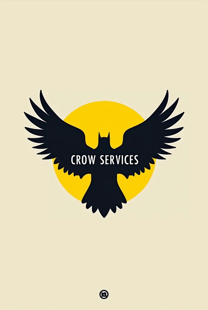  In the background a yellow oval and inside the oval at the top it says Crow services,  logo in the middle part is the silhouette of a raven with its wings open in a frontal way, In the style of the Batman  
