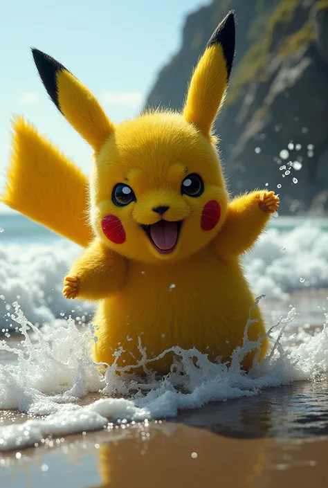 Pikachu fights fiercely at the seaside　Covered in scars　live-action