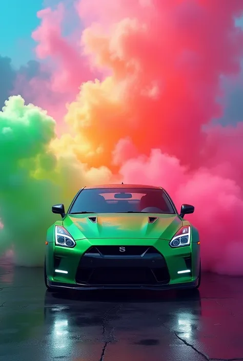 Car green color background colorful smoking 