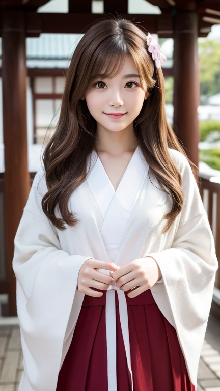 Brown Hair, medium hair,20-year-old female, Small nose, With an accurate face, cute natural smile ,  Characteristics of Japanese Faces,  clean and cute face with accurate face ,  cute realistic portraits with accurate faces, Asian Face, 8K Photo, Soft Make...