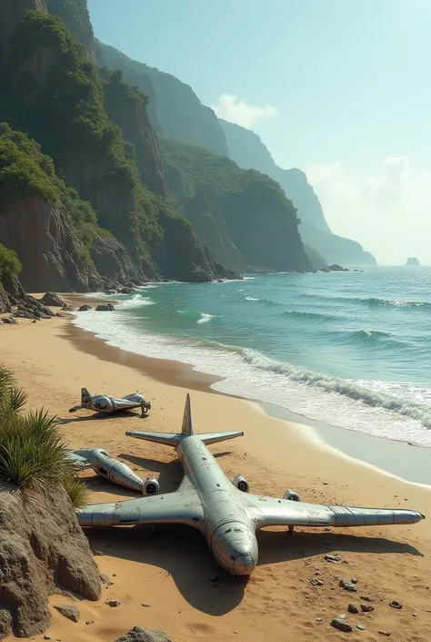 Indian Ocean coast ,  where waves throw pieces of airplane skin onto the sand.