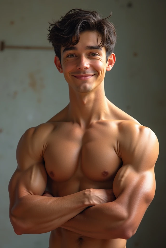   cute boy shows his ripped lean physique with a 6pack and multiple arm veins