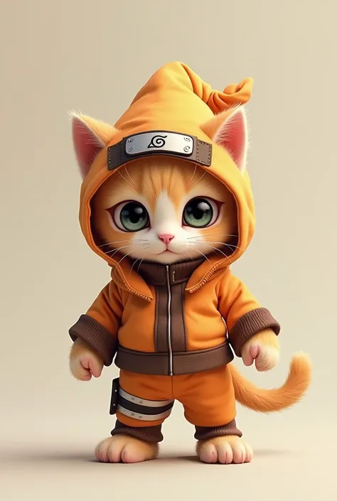 A big-headed, big-eyed kitten wearing a scarecrow costume from the character Uzumaki Naruto　Stand on two legs and face the front
Super realistic　 super cute