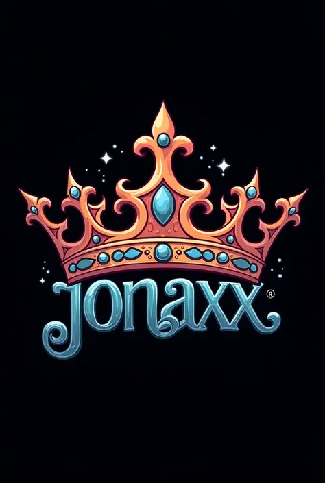 make a creative art (cartoon like artwork) of a word "JONAXX" forming a shape of crown, black background 