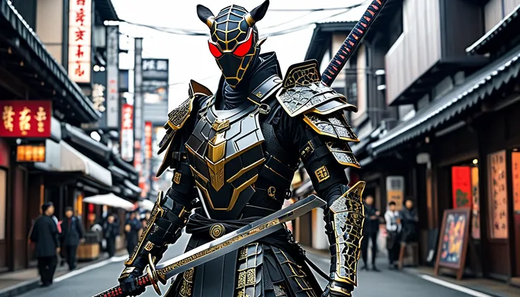  a giraffe in a black suit with a sword and a sword, Cyborg Samurai,  cyber Japan samurai armor ,  Cyberpunk Samurai , very beautiful  Cyberpunk Samurai , Full Samurai Armor Spiderman, Biomechanical Ninja Samurai, portrait of a  Cyberpunk Samurai , Cyber J...