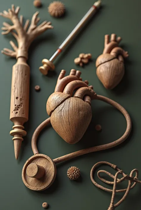 The result of wood consists of an injection syringe, a stethoscope and a heart 