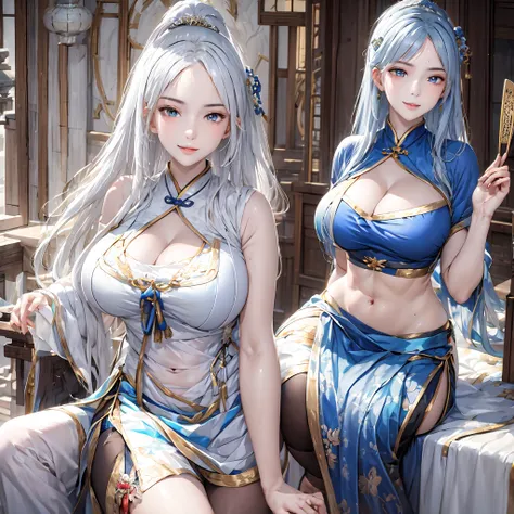 ((pretty face)), The face is extremely delicate,(best quality),(Very detailed cg 8k wallpaper), masterpiece, extremely del-0000((big breasts)), 1 girl, alone, long hair, looking at the audience, hair accessories, skirt, Keep, bare shoulders, Keep your mout...