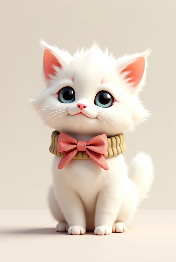 a real cute white cat wearing cute clothes, standing straight all over the body