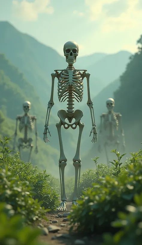 human skeletons in a valley, coming to life and being covered in flesh again