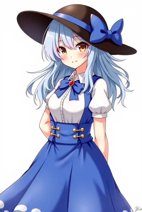 anime girl with a hat and a blue dress and a blue bow, an anime drawing by Shitao, pixiv, shin hanga, ayaka genshin impact, onmyoji portrait, splash art anime loli, shikishi, keqing from genshin impact, ayaka game genshin impact, anime goddess, anime waifu