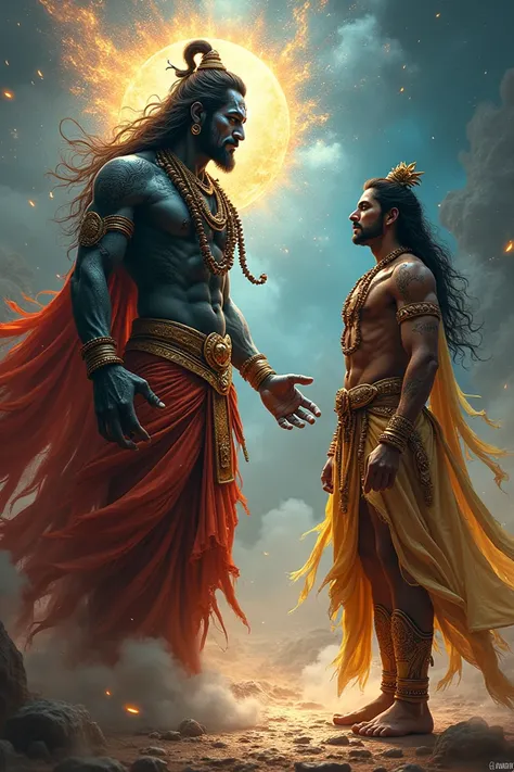 Kaal Bhairav in the form of Mahadev talking to Karna. There is a picture of Surya on Karnas armor.