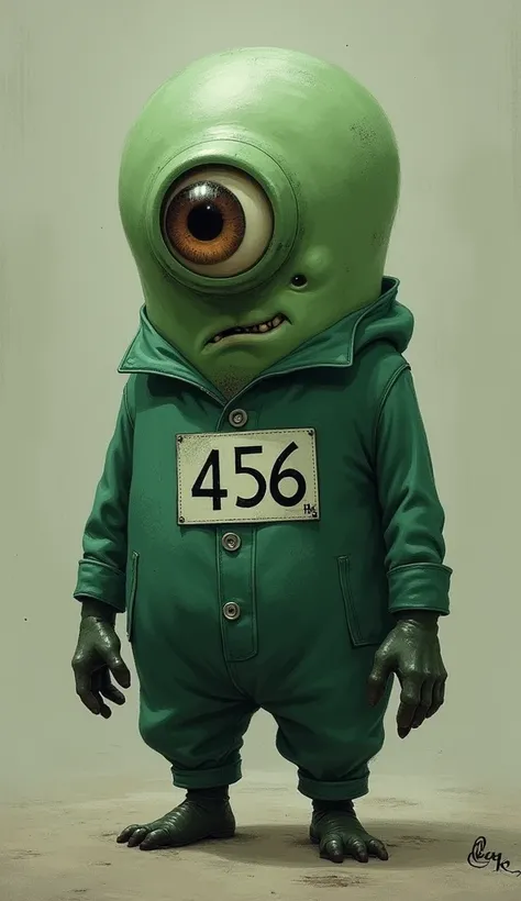 An one eye minion with dress of squid game series player 456 