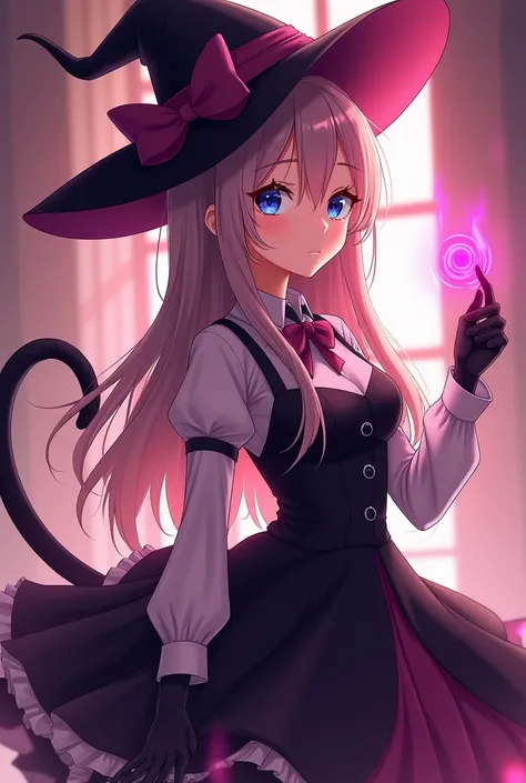 anime girl with a top hat and a cat tail, seductive anime girl, flirty anime witch casting magic, anime moe artstyle, very beautiful anime cat girl, hanayamata, beautiful anime catgirl, cute anime waifu in a nice dress, demon anime girl, cute anime catgirl...