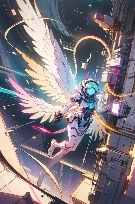 anime - style image of an astronaut flying through the air with a large white angel, dreamy psychedelic anime, anime art wallpaper 4k, anime art wallpaper 4 k, beeple daily art, beeple and jeremiah ketner, artgem and beeple masterpiece, anime mecha aesthet...