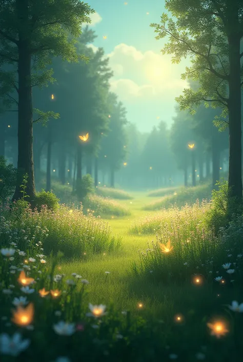 Realistic meadow with a magical glow 