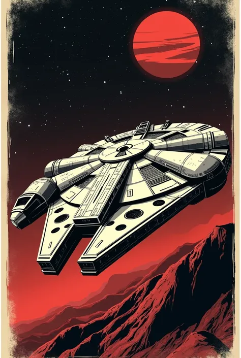  Star Wars spaceship 70s style poster, Only in white black and red colors Obra maestra,  The best quality , Detail, Details altos, Color Ghibli, pop art, 