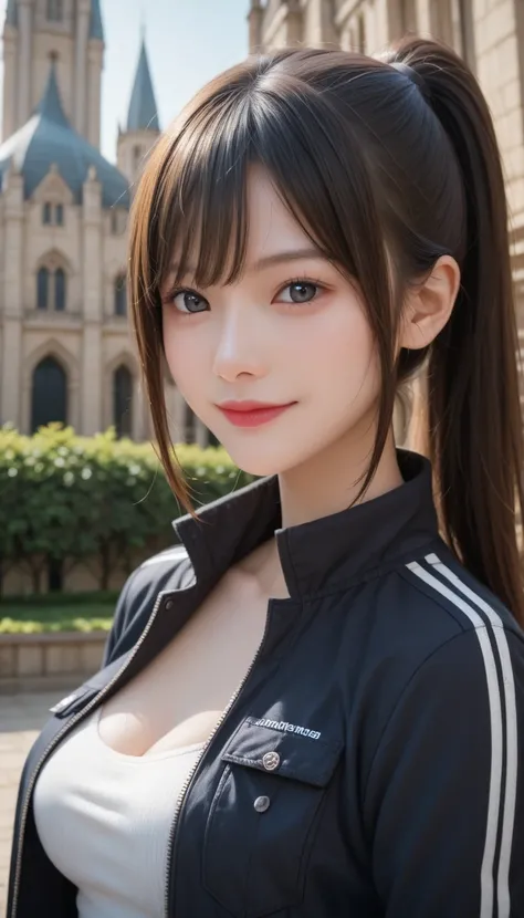 masterpiece,  top quality ,   ultra detail showing the cathedral,   in detail,   high res, 8k wallpaper,   perfect dynamic configuration,  beautiful detailed eyes,smile ,   medium breasts,   natural colored lips,smile, Random Situation、Random outfit、Outdoo...