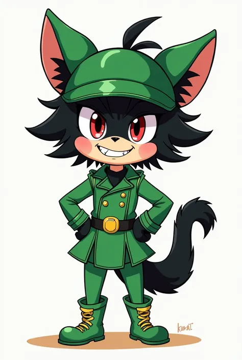 Caricature of Kuromi in green uniform 
