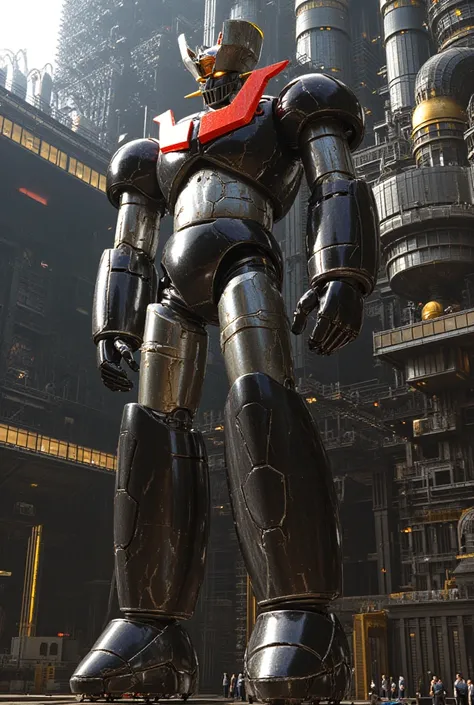 The great hero 、A very realistic giant version of Mazinger Z ,  stands 100 meters high ahead .    nuclear reactor equipment production line made of the latest materials, such as steel, standing 100 meters higher in a forward leaning position  ,   Carbon Fi...