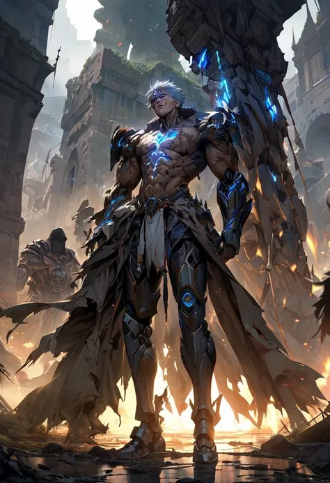 In a dark, mystical setting in Zaun, Yin Ji, a young man from Ionia, emerges from the shadows. His once fragile, youthful body has been transformed by the brutal fusion of Ionias magic and hextech technology. His mechanical legs glow with mystical energy, ...