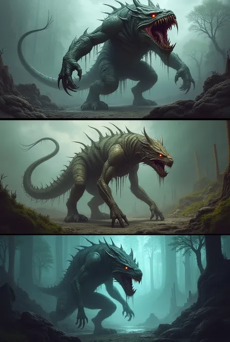 3 separate images of different monsters 