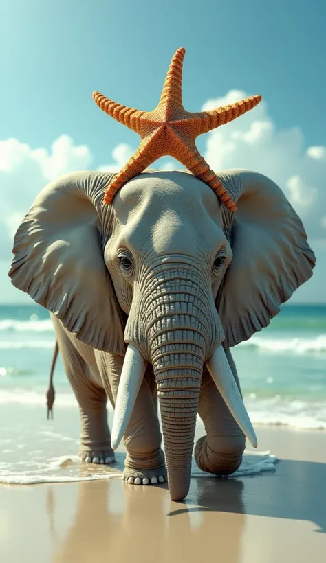 Starfish over elephant head on beach