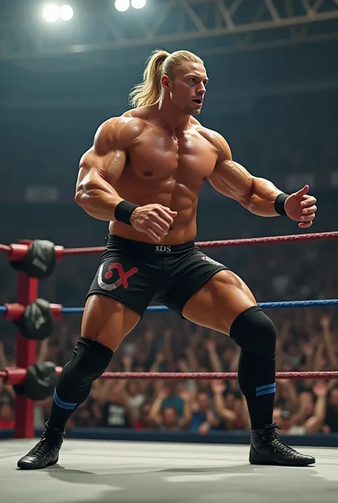 Une image du joueur Erling haaland qui joue au catch WWE. Limage doit ressembler réellement à Haaland avec ces cheveux attachés.