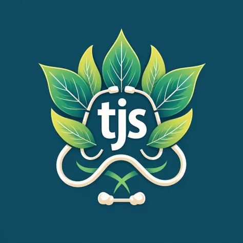 medical healthcare app logo with name of TJS Unified health that include combination of all pathy. stethoscope wrapped name around some leaves with colors that catches the eye of every patient. 