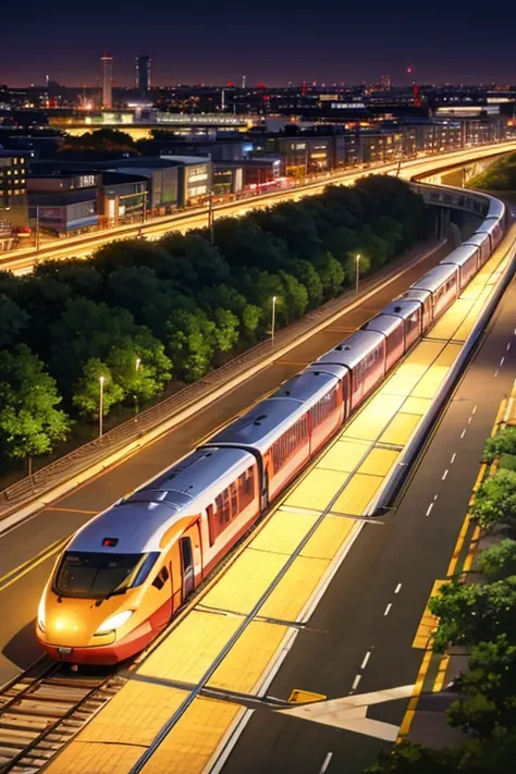 Railway, Tram,bullet train,高速Railway,While driving,night,真っ赤なbullet train