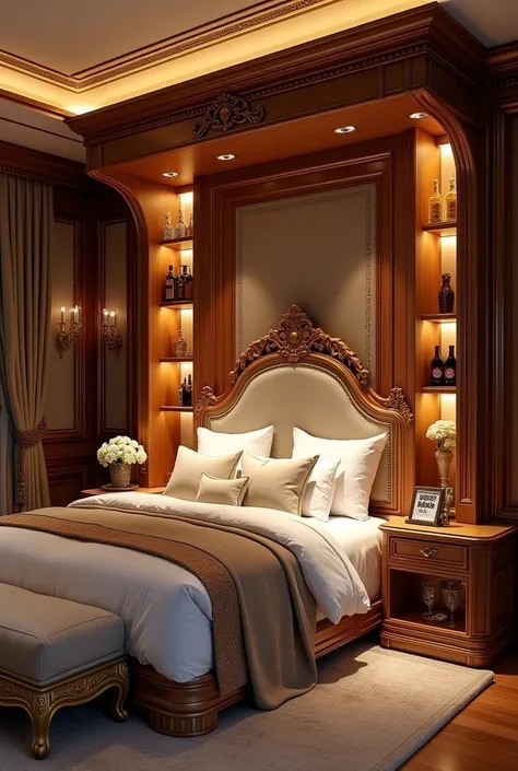 Bed with cabinets and refreshments inside it