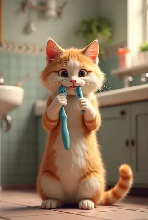 cat brushing teeth