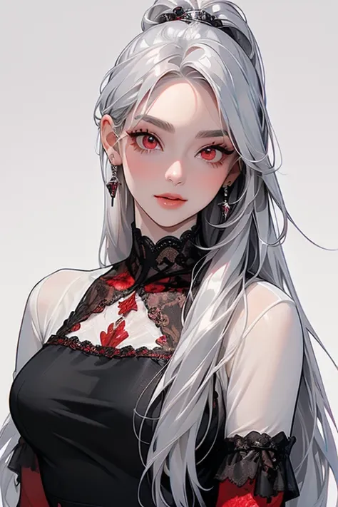 ( top quality , masterpiece:1.2), (     high res  ,  greatest masterpiece ).(difficult).    very detailed, ((Alone)),((1 person々々)).    realistic   :1.37, fantasy,     illustration, (( Silver Hair:1.5)).((  red eyes:1.35)).(  queen  ).   beautiful、    eyes...