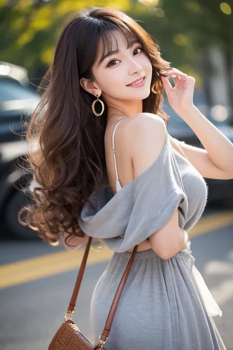  top quality ， super high res， RAW photos ， 1 girl， loose perm hair 、 dark brown hair 、 Japanese 、 loose perm hair 、smile、 Pro Pictures、The background is the same skin color as Humanra、  drawn faithfully to anatomy  ..、  very elaborate and beautiful  、 sup...