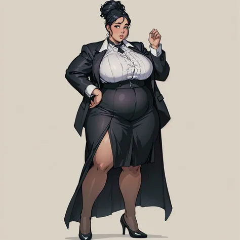 a woman in a black skirt and white shirt is posing, plus size woman, full body character portrait, character full body portrait, alluring plus sized model, highly detailed character design, a portrait of a plump woman, fat woman, full body illustration, a ...