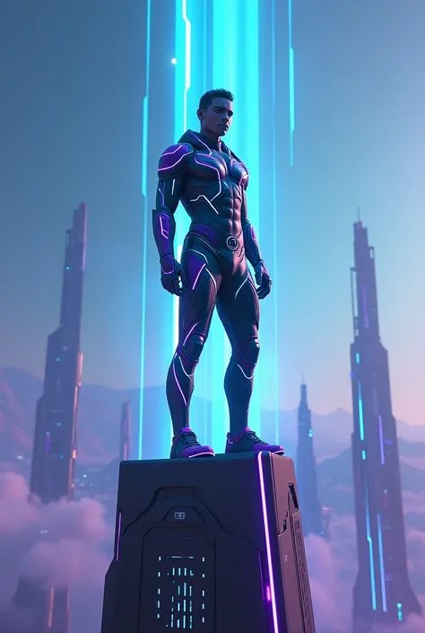 Tron gamer  standing on tower 