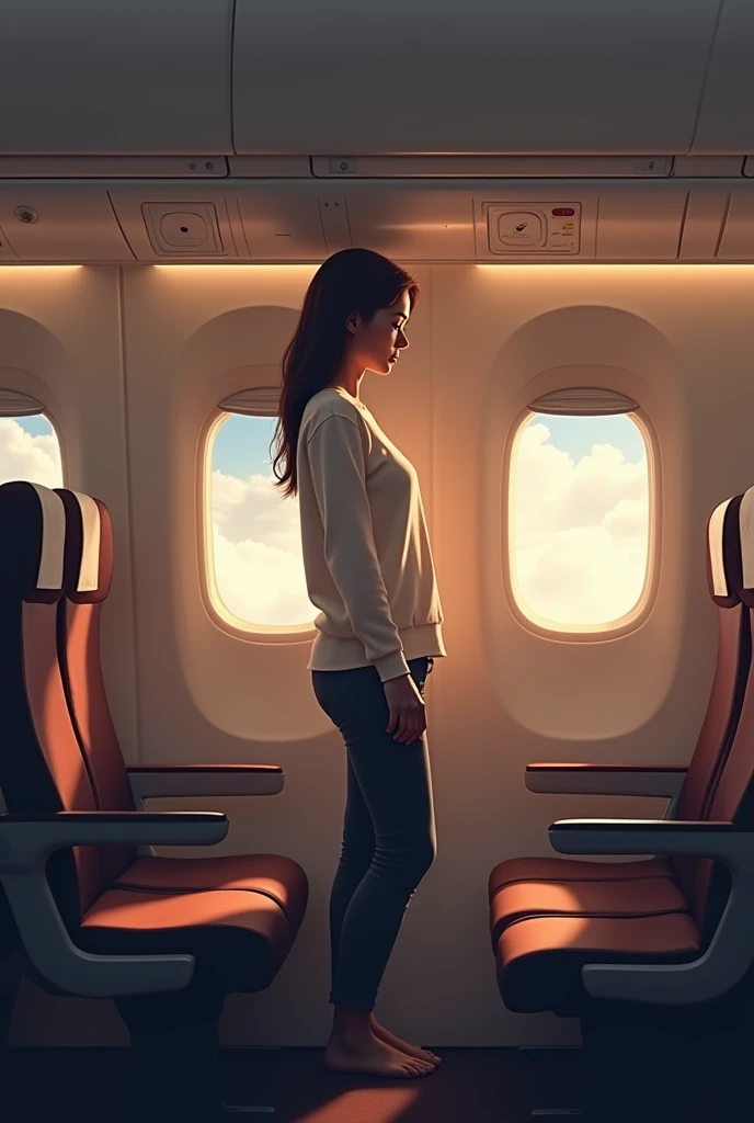 A woman inside the plane standing