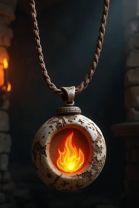 Medieval round fire flame symbol necklace made of bone 