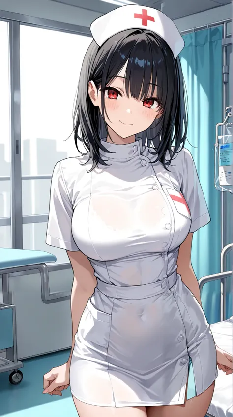 ((masterpiece)), ((best quality)), (ultra-detailed), hospital room, nurse:1.5, smile