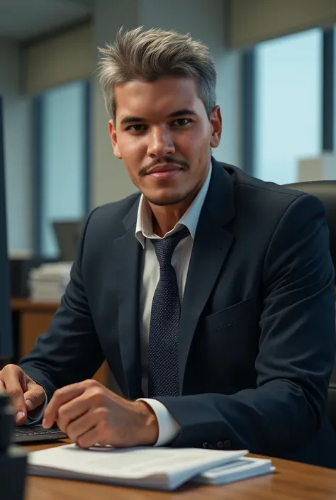 ( realistic face ) working in the office, wearing formal attire 