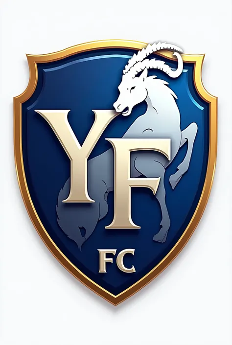 A soccer shield with blue colors , white and gold, with the initials of the name Yong Face FC and with the silhouette of a goat and without dark shadows

