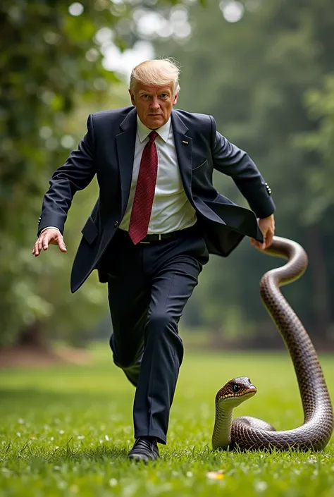 An image of the President of Kenya running away from a snake