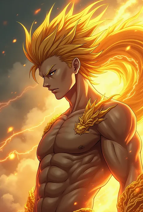 Anime homme dragon dor qui maîtrise les éléments