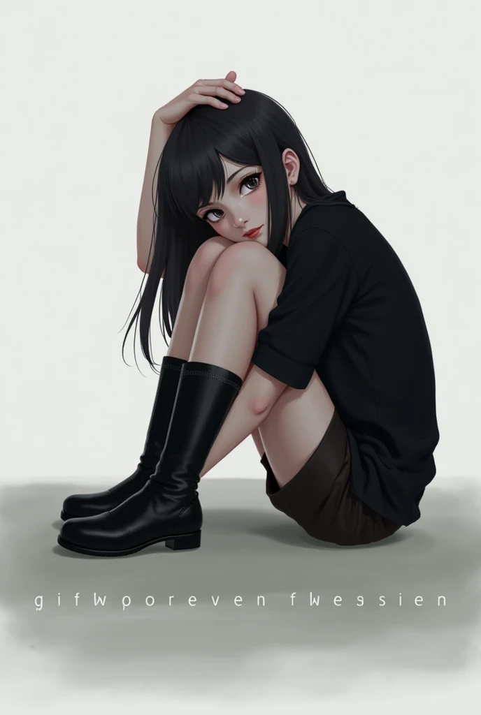 Girl in black boots sitting on her side 